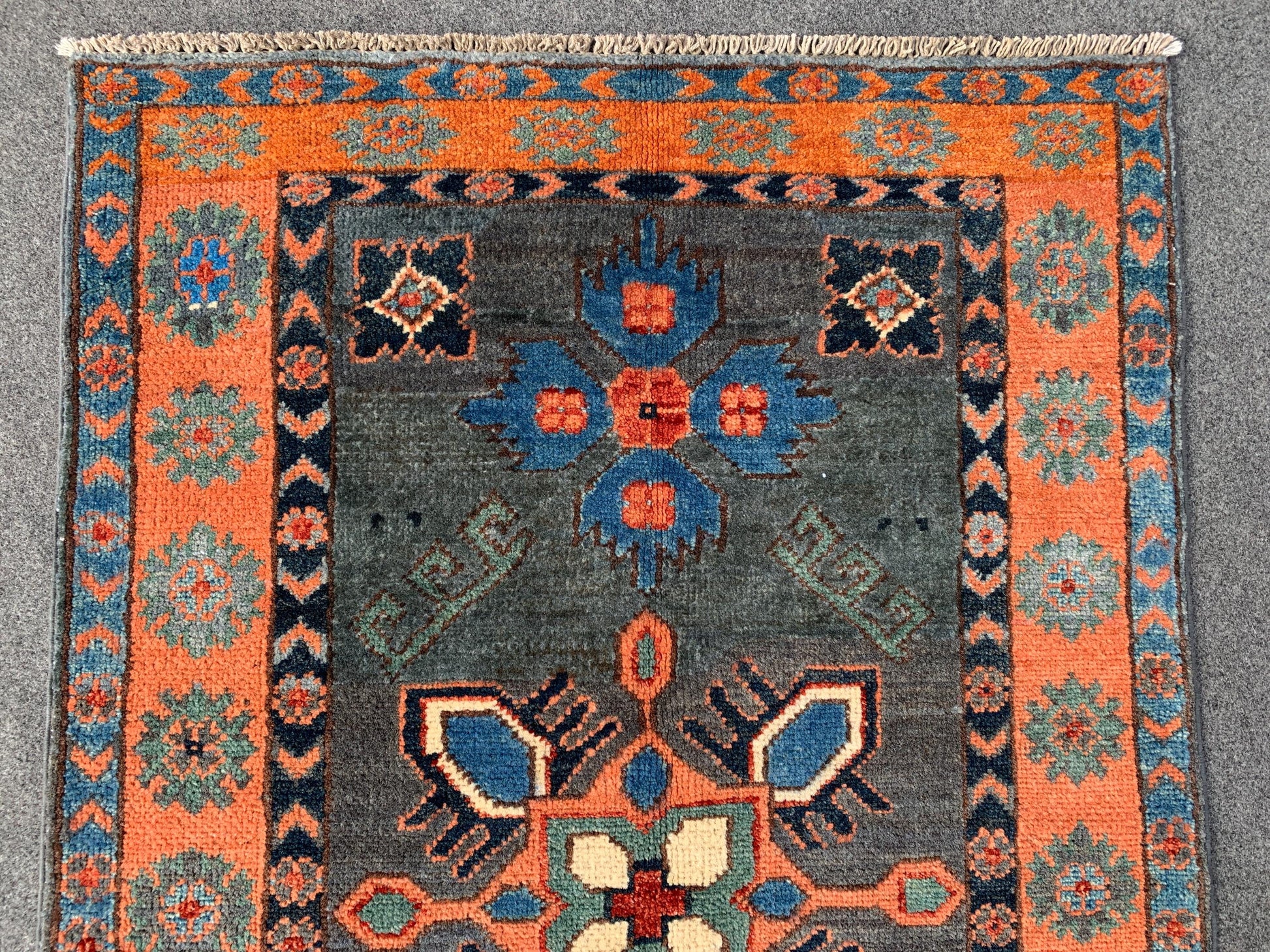 3x4 ft Grey Afghan Rug Handmade Kazak Wool Rug, Tribal Geometric Rug, Peshawari Kazak Rug, Traditional Turkmen Rug Entryway Bedroom Rug etc.