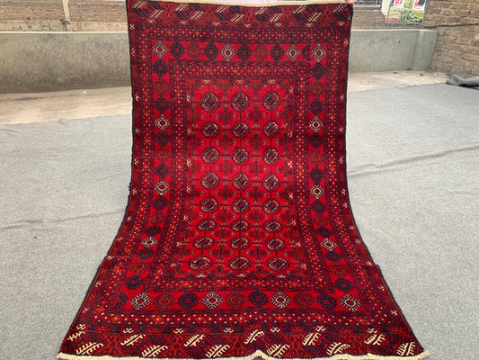 Red Mowri design Rug 4x6 ft Vintage Afghan Rug Handmade Wool Rug Herati Baluchi Rug Oriental Antique Rug Home Decor Bedroom Rug Kitchen Rug.