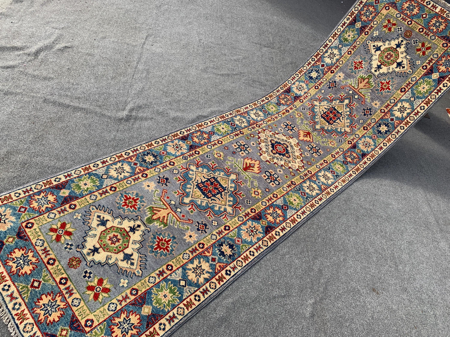 Kazak Runner Rug 3x10 ft Afghan Handmade Wool Runner Rug, Geometric Rug, Peshawari Kazak Rug, Tribal Turkmen Rug Bedroom Hallway Runner Rug.