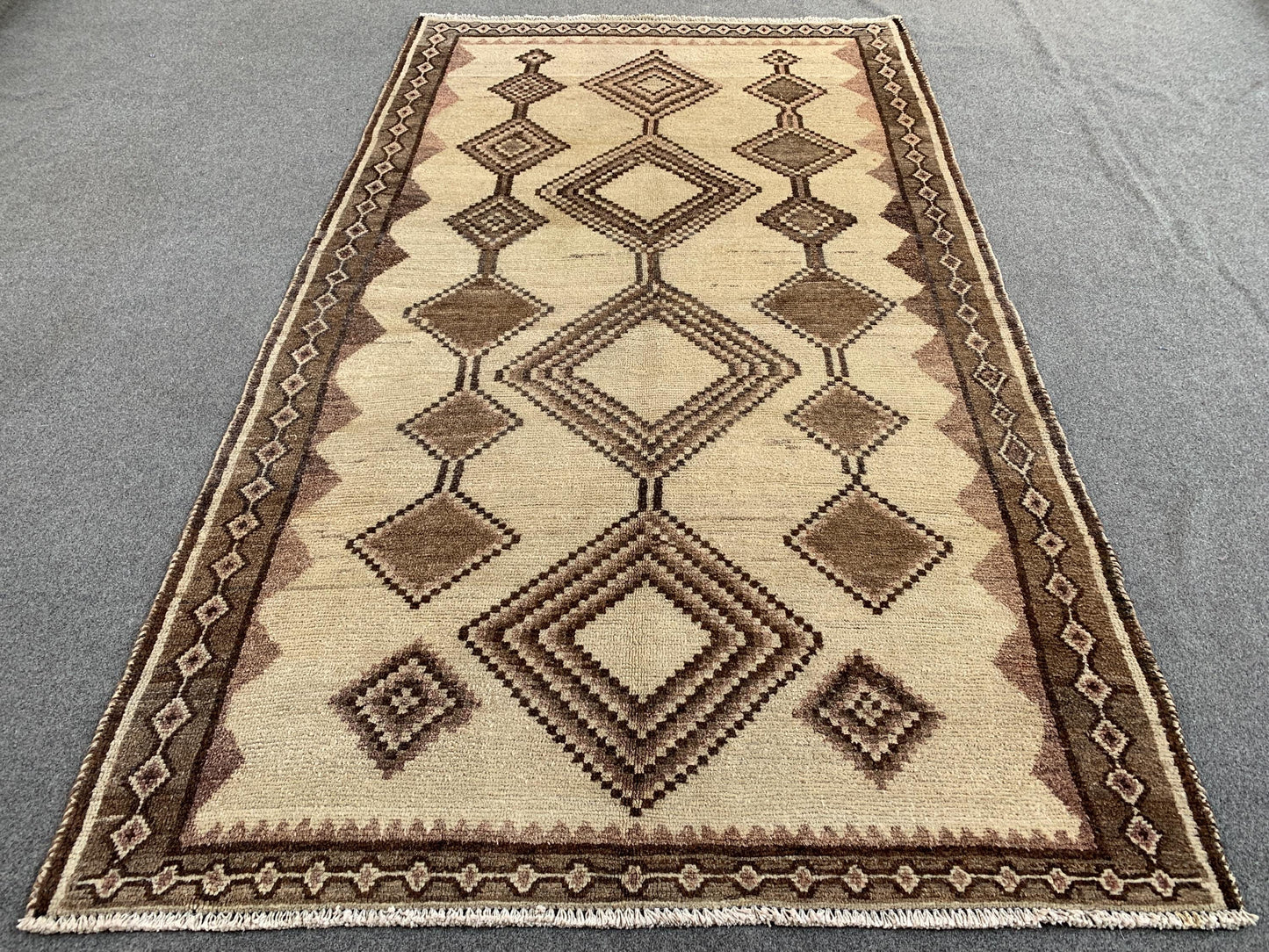 Geometric Vintage Rug 4x7 ft Handmade Afghan Rug, Beige Antique Rug Low Pile Rug, Oriental Wool Rug Turkmen Tribal Rug, Bedroom Kitchen Rug.