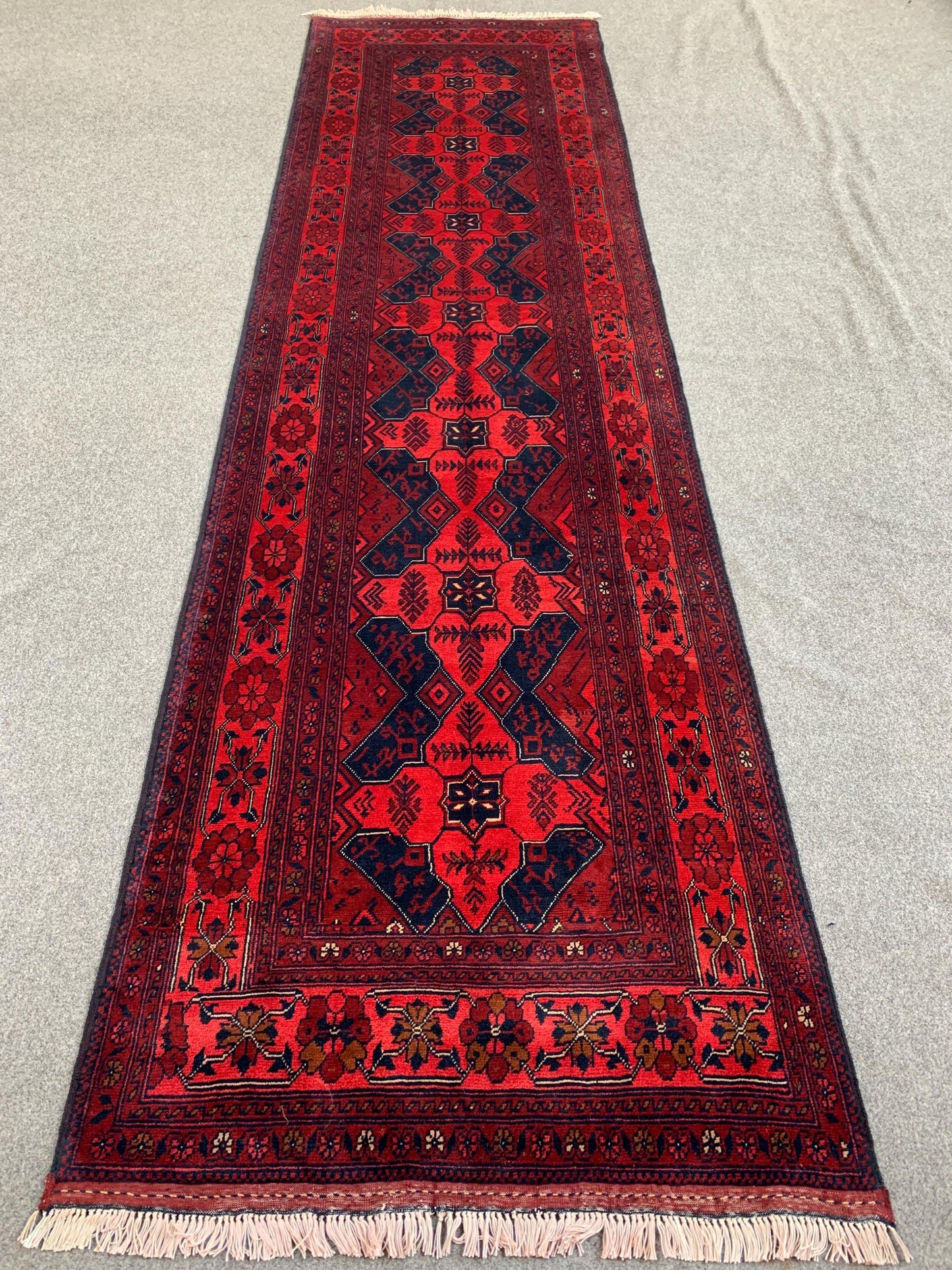 Beljek Bukhara Runner Rug 3x10 ft Handmade Afghan Rug, Excellent Quality Runner Rug, Red Oriental Rug Geometric Wool Rug Hallway Runner Rug.