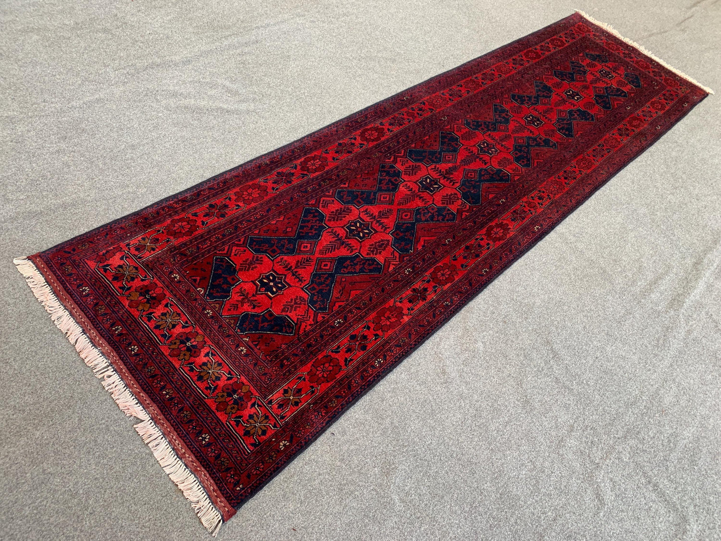 Beljek Bukhara Runner Rug 3x10 ft Handmade Afghan Rug, Excellent Quality Runner Rug, Red Oriental Rug Geometric Wool Rug Hallway Runner Rug.