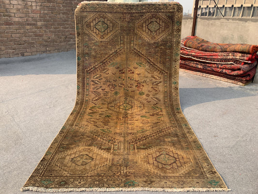 4x8 ft 1950s Antique Caucasian design Rug Afghan Handmade Wool Rug Turkmen Tribal Rug Vintage Oriental Rug Low Pile Rug Kitchen Bedroom Rug.