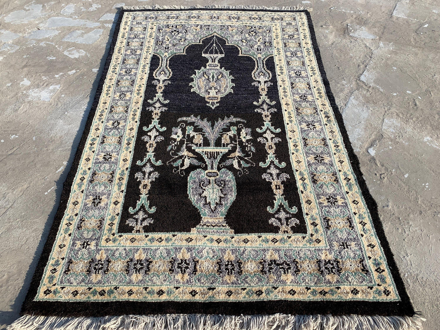 Black Afghan Rug, 3x4 ft High Quality Afghan Rug, Handmade Turkmen Wool Rug, Floral design Rug, High Pile Rug, Home Decor Rug, Bedroom Rug.