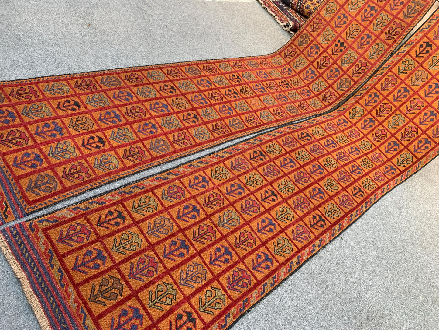 3x12 ft Set of 2 Piece Nokar Runner Kilim Rug, Handmade Afghan Wool Rug Vintage Berjesta Rug, Oriental High Low Pile Rug Hallway Runner Rug.