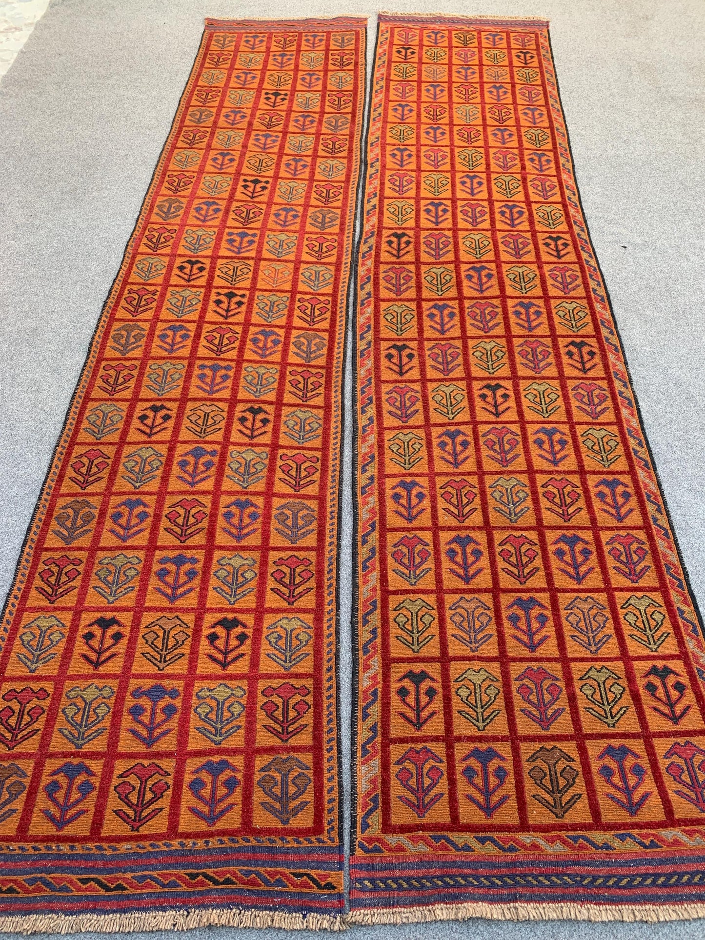 3x12 ft Set of 2 Piece Nokar Runner Kilim Rug, Handmade Afghan Wool Rug Vintage Berjesta Rug, Oriental High Low Pile Rug Hallway Runner Rug.