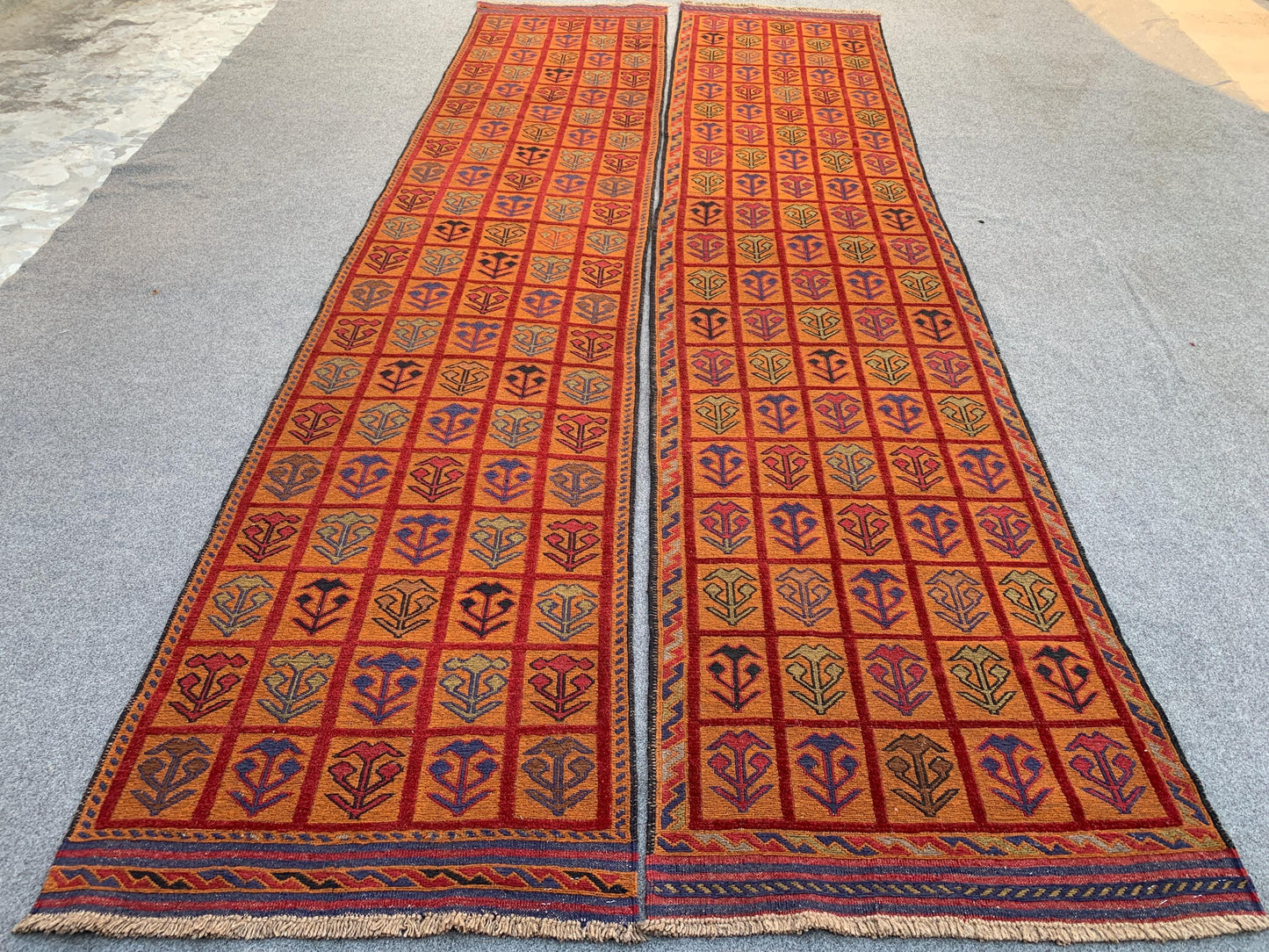 3x12 ft Set of 2 Piece Nokar Runner Kilim Rug, Handmade Afghan Wool Rug Vintage Berjesta Rug, Oriental High Low Pile Rug Hallway Runner Rug.