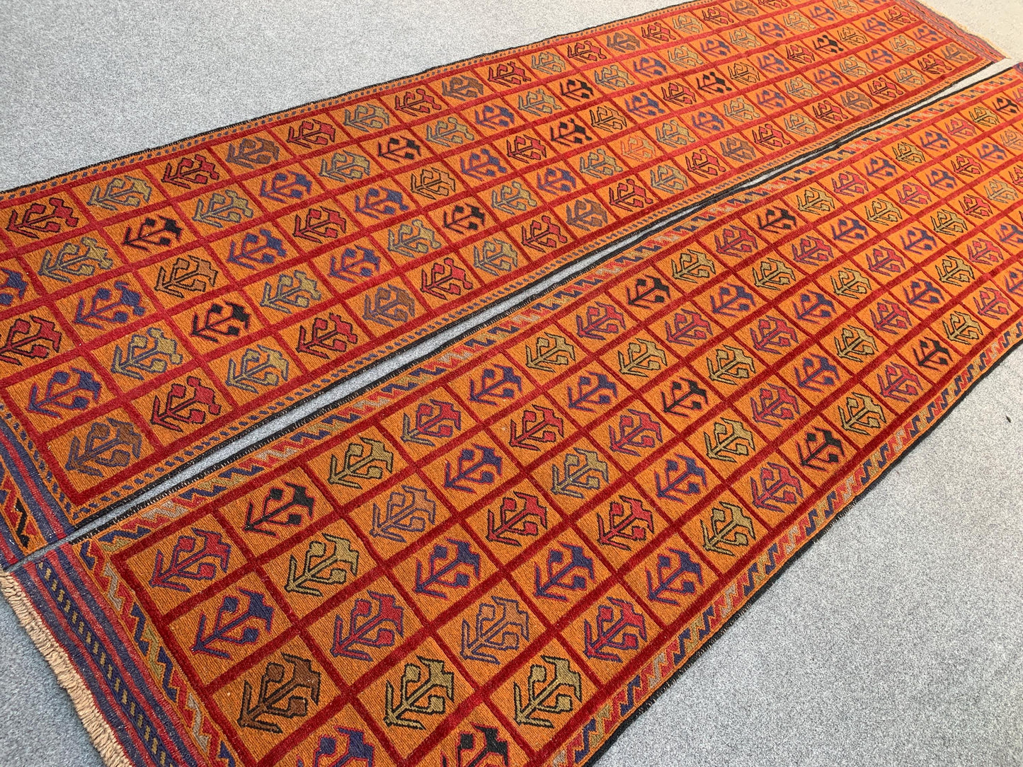 3x12 ft Set of 2 Piece Nokar Runner Kilim Rug, Handmade Afghan Wool Rug Vintage Berjesta Rug, Oriental High Low Pile Rug Hallway Runner Rug.