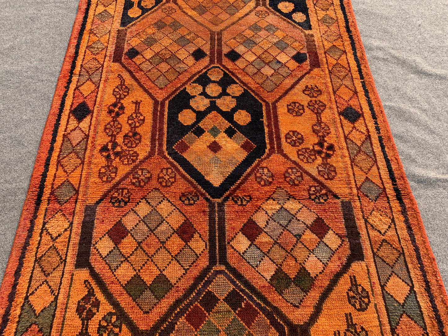 Antique Runner Rug 4x11 ft Handmade Afghan Wool Rug Caucasian design Runner Rug, Turkmen Tribal Rug Vintage Oriental Rug Hallway Runner Rug.