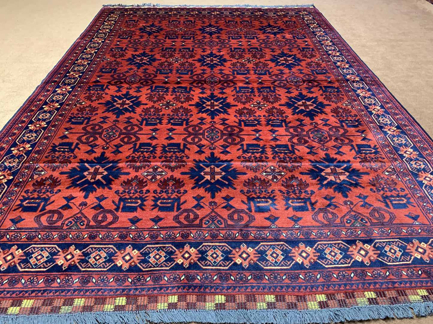 7x10 Vintage Afghan Rug Handmade Wool Rug, Bukhara design Khal Muhammadi Rug,, Oriental Khamyab Rug 6.11x9.5 ft Bedroom Rug Living Room Rug.