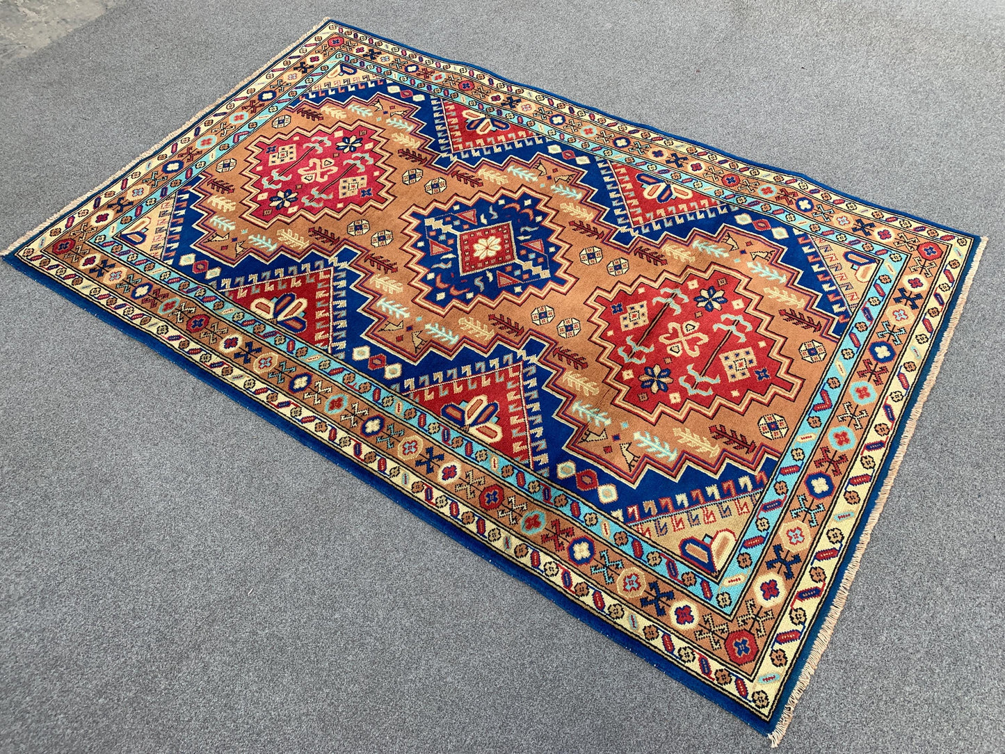 Blue Camel Afghan Rug 4x6 ft Handmade Wool Rug, Geometric Area Rug, Peshawari Kazak Rug, Tribal Turkmen Rug, Home Decor Rug Bedroom Rug etc.