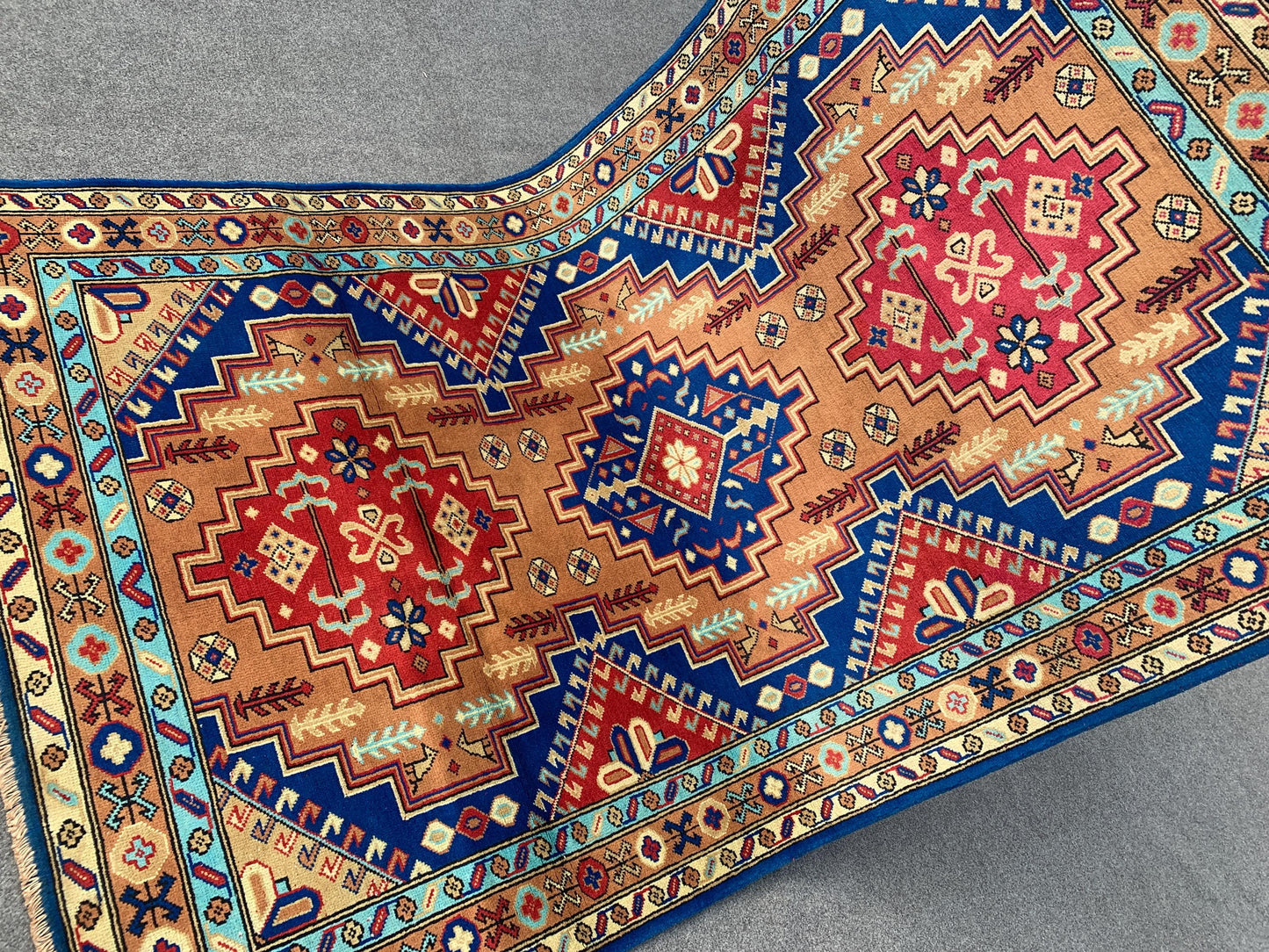 Blue Camel Afghan Rug 4x6 ft Handmade Wool Rug, Geometric Area Rug, Peshawari Kazak Rug, Tribal Turkmen Rug, Home Decor Rug Bedroom Rug etc.