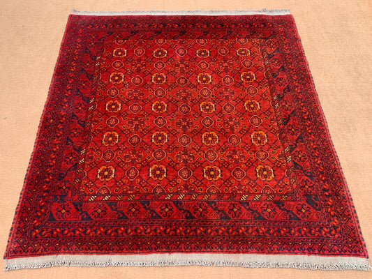 Square Vintage Afghan Rug 5x5 ft Mowri design Rug, Handmade Wool Rug, Famous Turkmen Rug, Oriental Antique Rug, Home Decor Rug, Bedroom Rug.