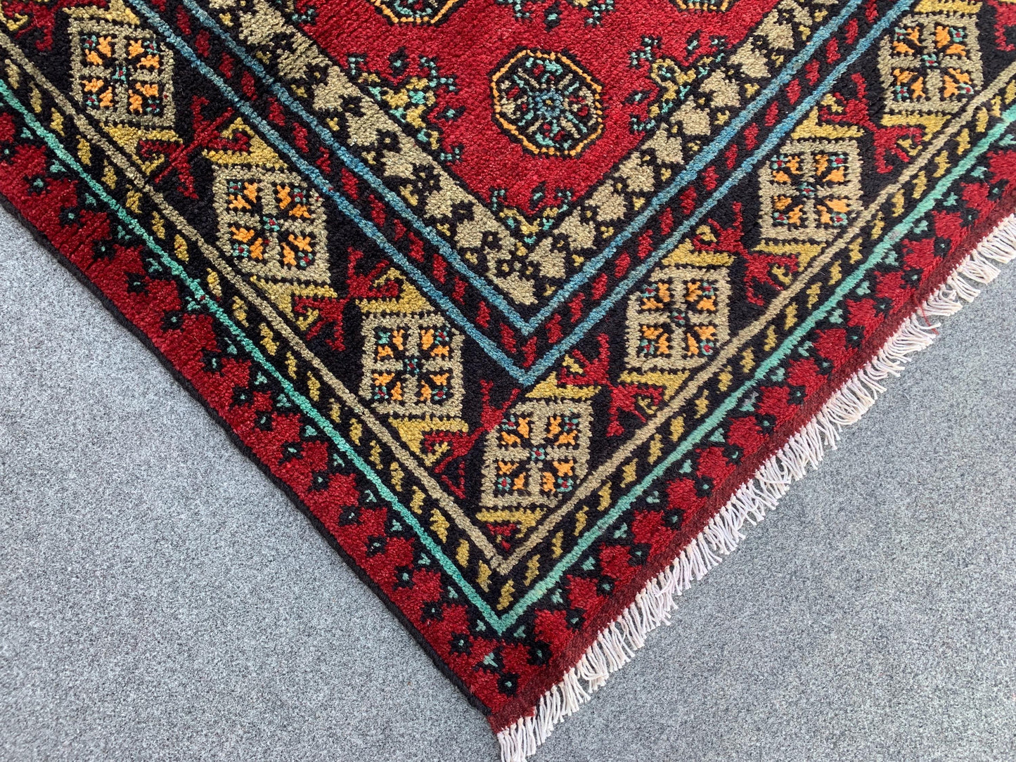 Red Aqcha Rug 4x6 ft Afghan Handmade Rug, Mowri design Rug, Oriental Wool Rug, Home Decor Rug, High Pile Soft Pile Rug, Bedroom Kitchen Rug.