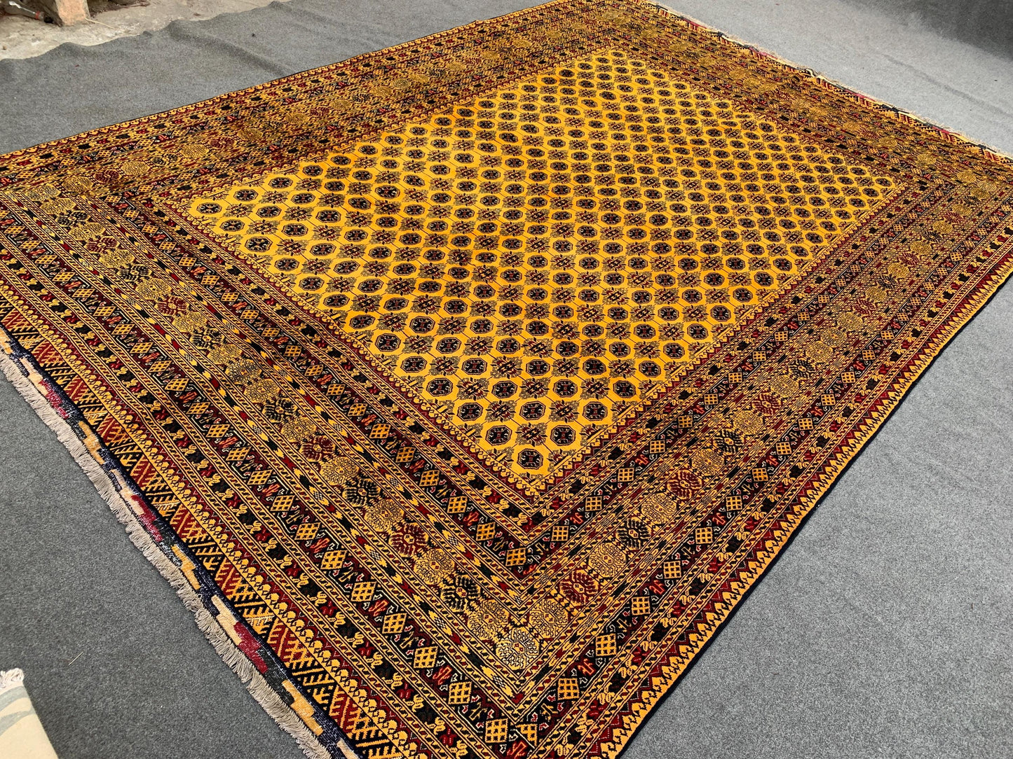 8x11 ft Large Rug Yellow Mowri design Rug, Afghan Handmade Wool Rug, Home Decor Rug, Good Quality Rug, Living Room Rug, Famous House Rug.