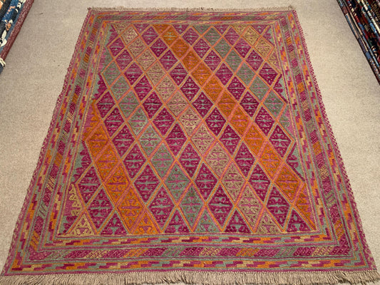 Vintage Afghan Kilim Rug 5x6 ft Handmade Wool Rug, Herati Mashwani Kilim Rug, Tribal Turkmen Rug Oriental Area Rug, Bedroom Rug Kitchen Rug.