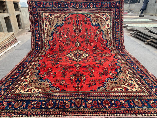 9x12 ft Large Floral Afghan Rug Turkmen Handmade Wool Rug, Collectors piece Rug, Oriental Vintage Rug, Rugs for Living Room Dining Room Rug.