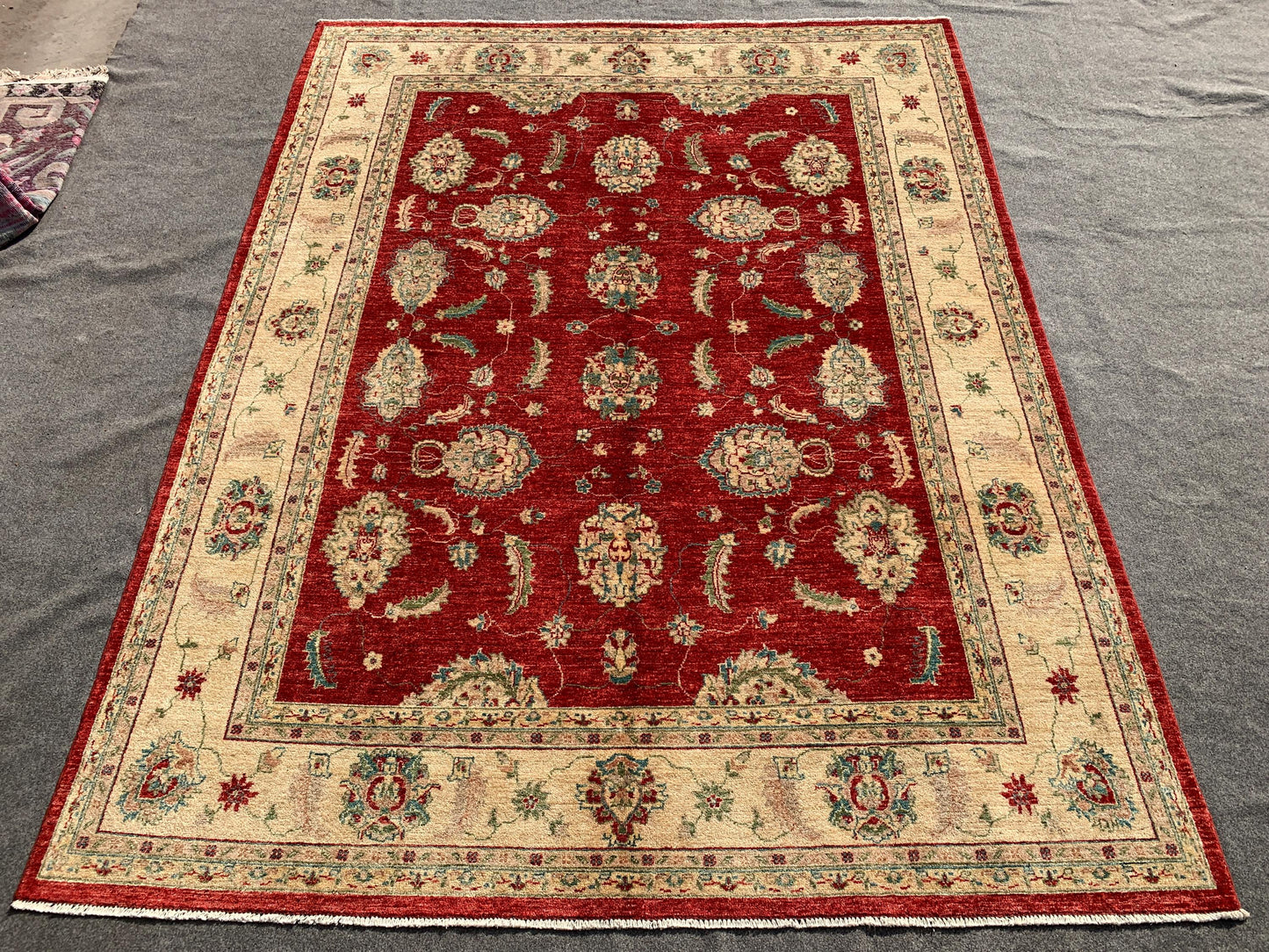 Red Beige Chobi Rug 6x8 ft Afghan High Quality Handmade Wool Rug