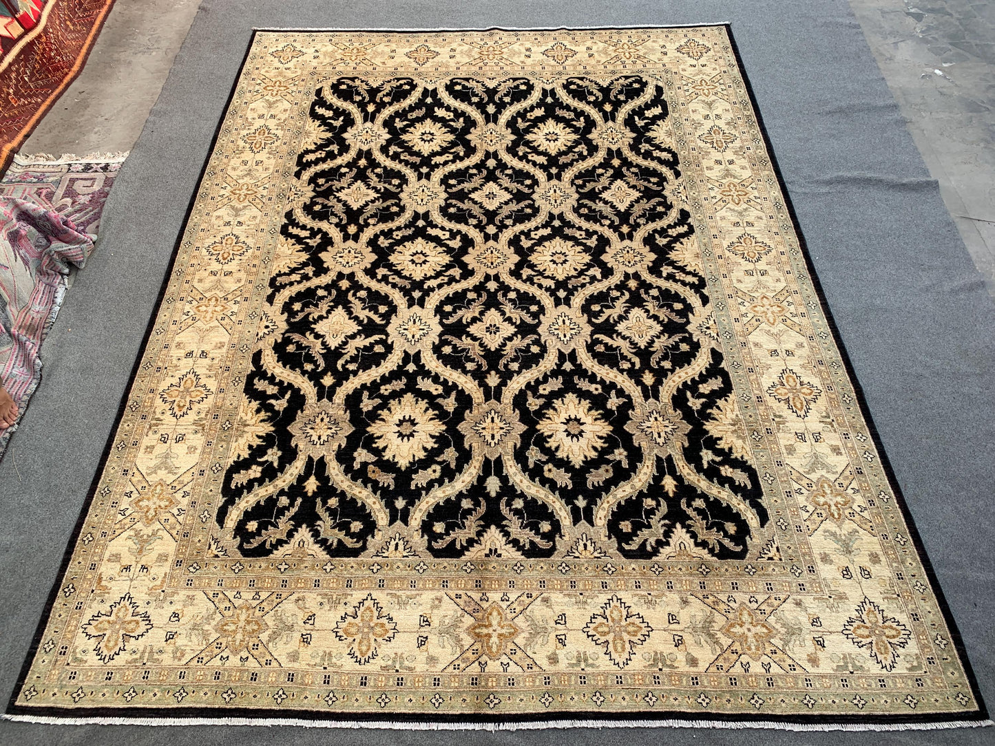 8x11 ft Black Beige Chobi Rug Handmade Afghan Wool Rug, Geometric Rug Natural dyes Rug, Traditional Turkmen Rug Bedroom Rug Living Room Rug.