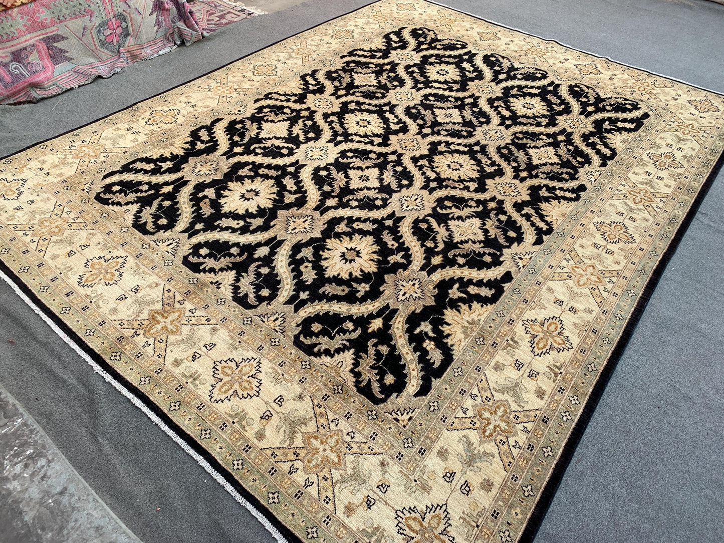 8x11 ft Black Beige Chobi Rug Handmade Afghan Wool Rug, Geometric Rug Natural dyes Rug, Traditional Turkmen Rug Bedroom Rug Living Room Rug.