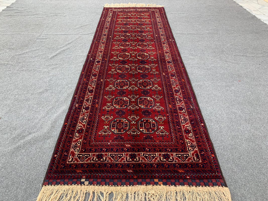 Vintage Kunduzi Runner Rug, 3x9 ft Afghan Handmade 100%Wool Rug, Bukhara design Rug, Gorgeous Rug, Oriental Rug, Bedroom Hallway Runner Rug.