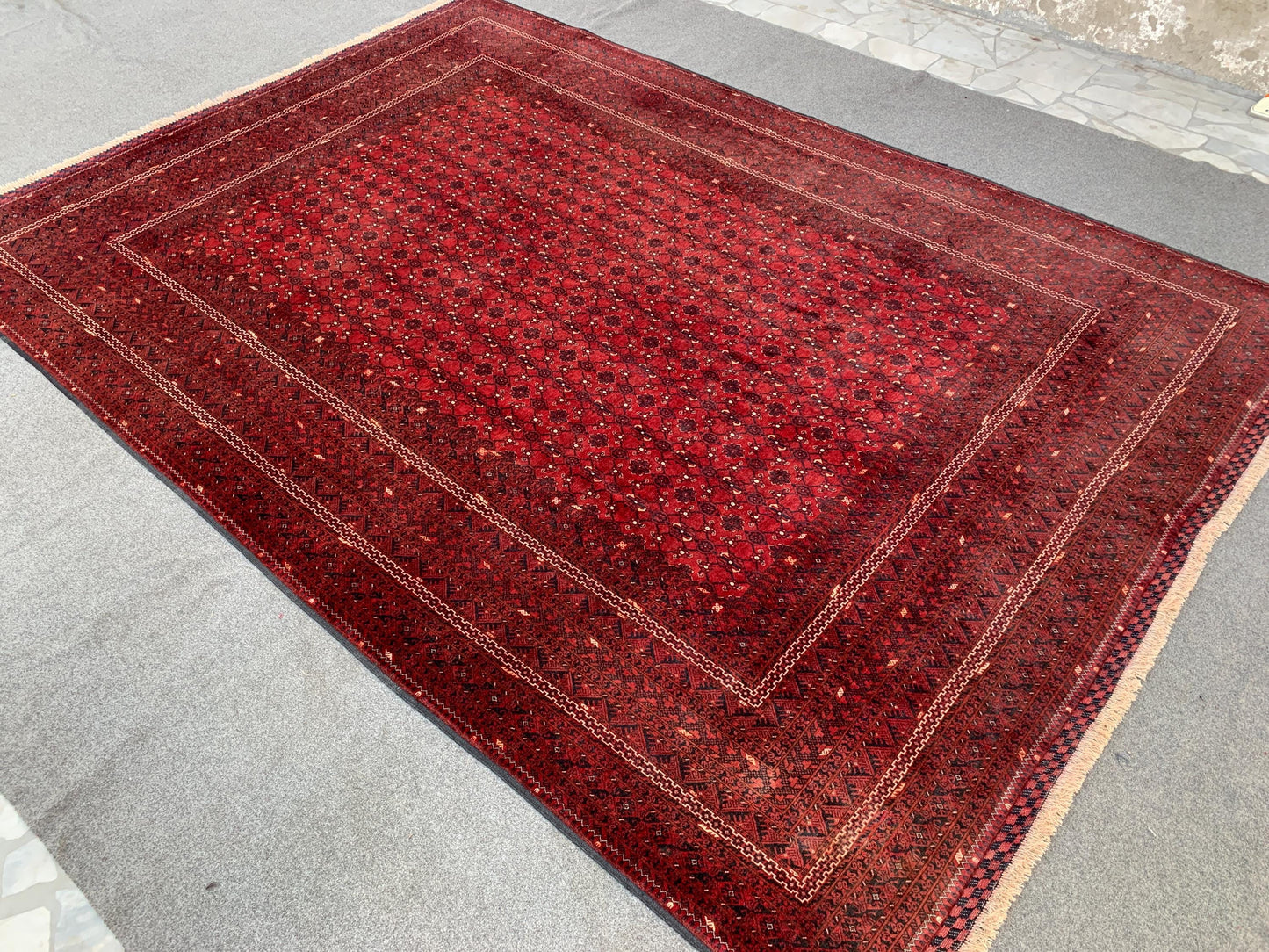 Large Afghan Rug 8x11 ft Handmade Turkmen Wool Rug, Vintage Red Rug Bukhara design Rug Oriental Antique Rug Dining Room Rug Living Room Rug.