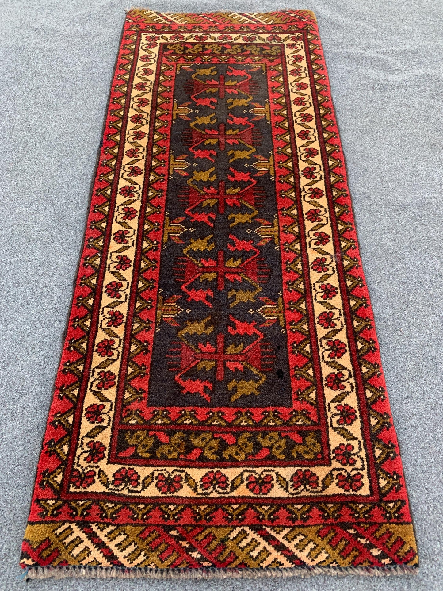 Antique Afghan Rug 2x4 ft Handmade Turkmen Wool Rug One of a kind Rug Famous Vintage Rug Oriental Tribal Rug Small Entryway Rug Bedroom Rug.