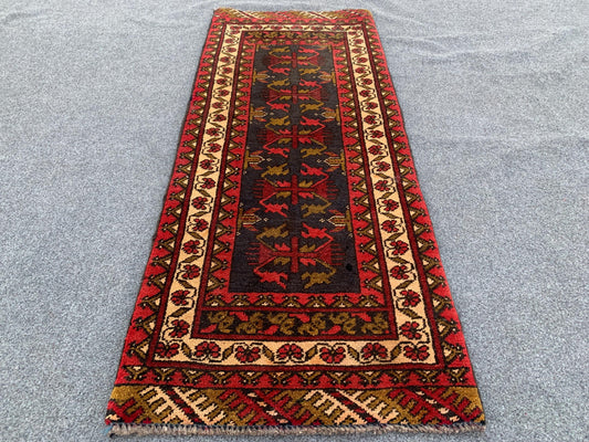 Antique Afghan Rug 2x4 ft Handmade Turkmen Wool Rug One of a kind Rug Famous Vintage Rug Oriental Tribal Rug Small Entryway Rug Bedroom Rug.