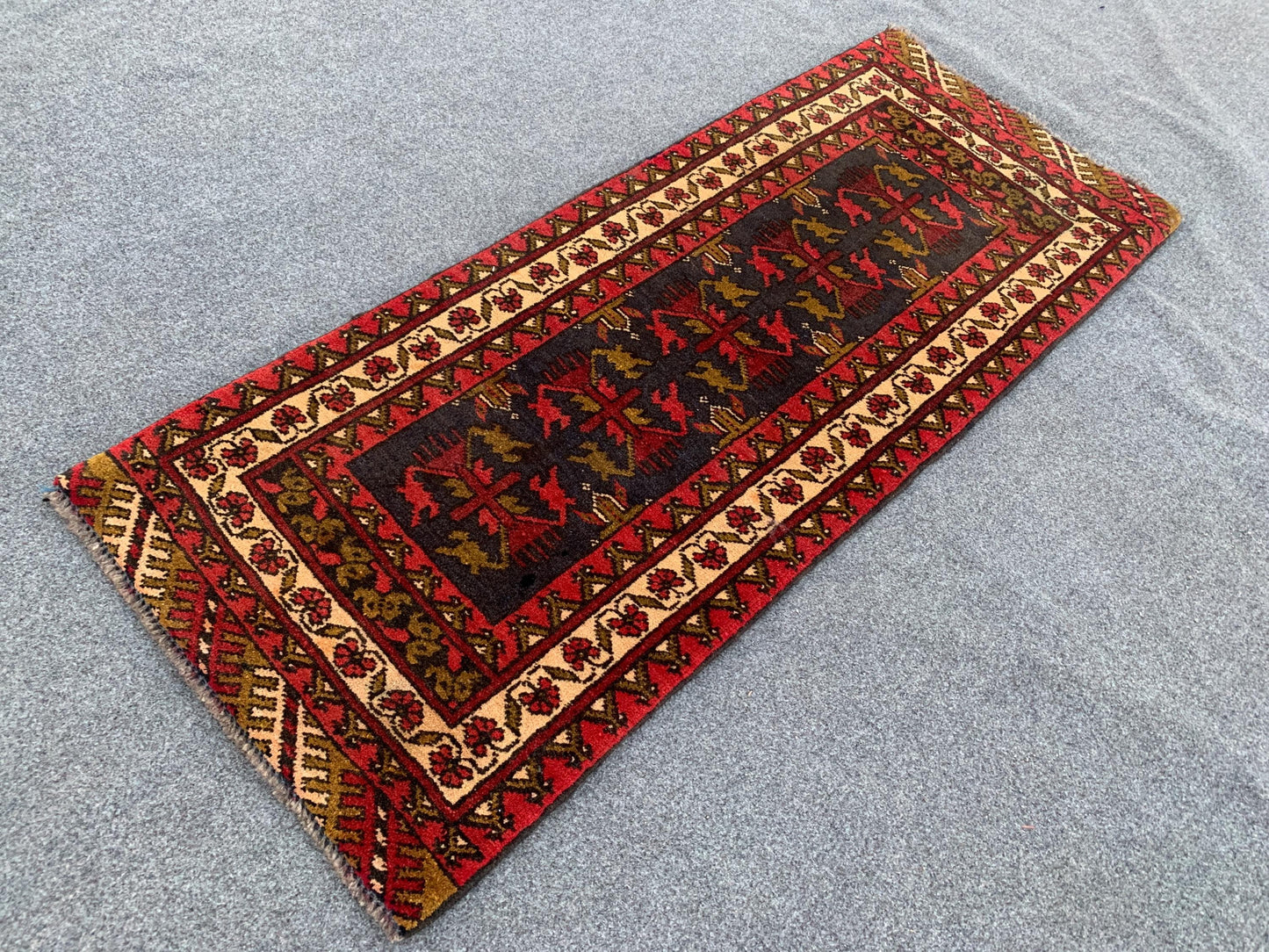 Antique Afghan Rug 2x4 ft Handmade Turkmen Wool Rug One of a kind Rug Famous Vintage Rug Oriental Tribal Rug Small Entryway Rug Bedroom Rug.