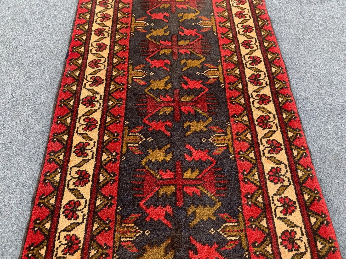 Antique Afghan Rug 2x4 ft Handmade Turkmen Wool Rug One of a kind Rug Famous Vintage Rug Oriental Tribal Rug Small Entryway Rug Bedroom Rug.