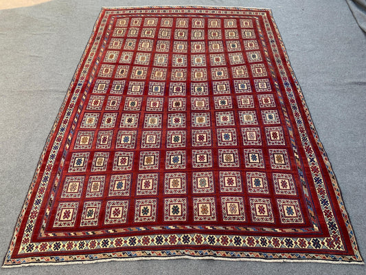 Vintage Berjesta Kilim Rug 7x9 ft Handmade Afghan Wool Kilim Rug, Herati Nokar Rug High Low Pile Rug, Oriental Rug, Living Room Bedroom Rug.