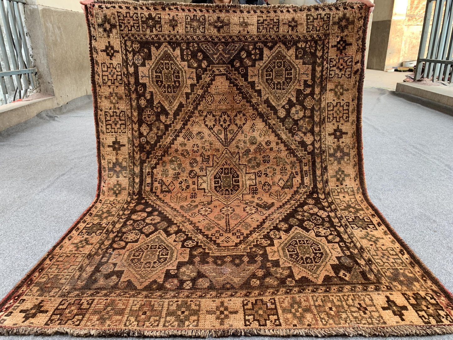 4x5 ft Caucasian design Rug Afghan Handmade Wool Rug, Antique Oriental Rug, One of a kind Rug, Turkmen Tribal Rug, Low Pile Rug Bedroom Rug.