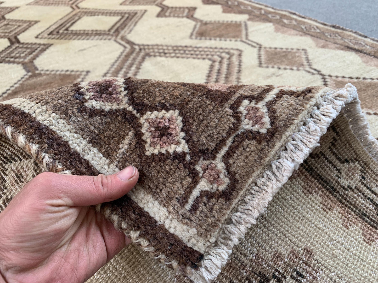 Geometric Vintage Rug 4x7 ft Handmade Afghan Rug, Beige Antique Rug Low Pile Rug, Oriental Wool Rug Turkmen Tribal Rug, Bedroom Kitchen Rug.