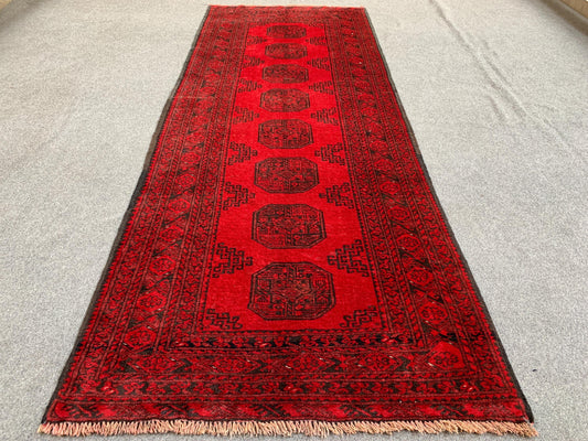 3x9 ft Red Vintage Runner Rug Handmade Afghan Wool Rug, Turkmen Tekke Runner Rug, Oriental Antique Runner Rug Home Decor Hallway Runner Rug.