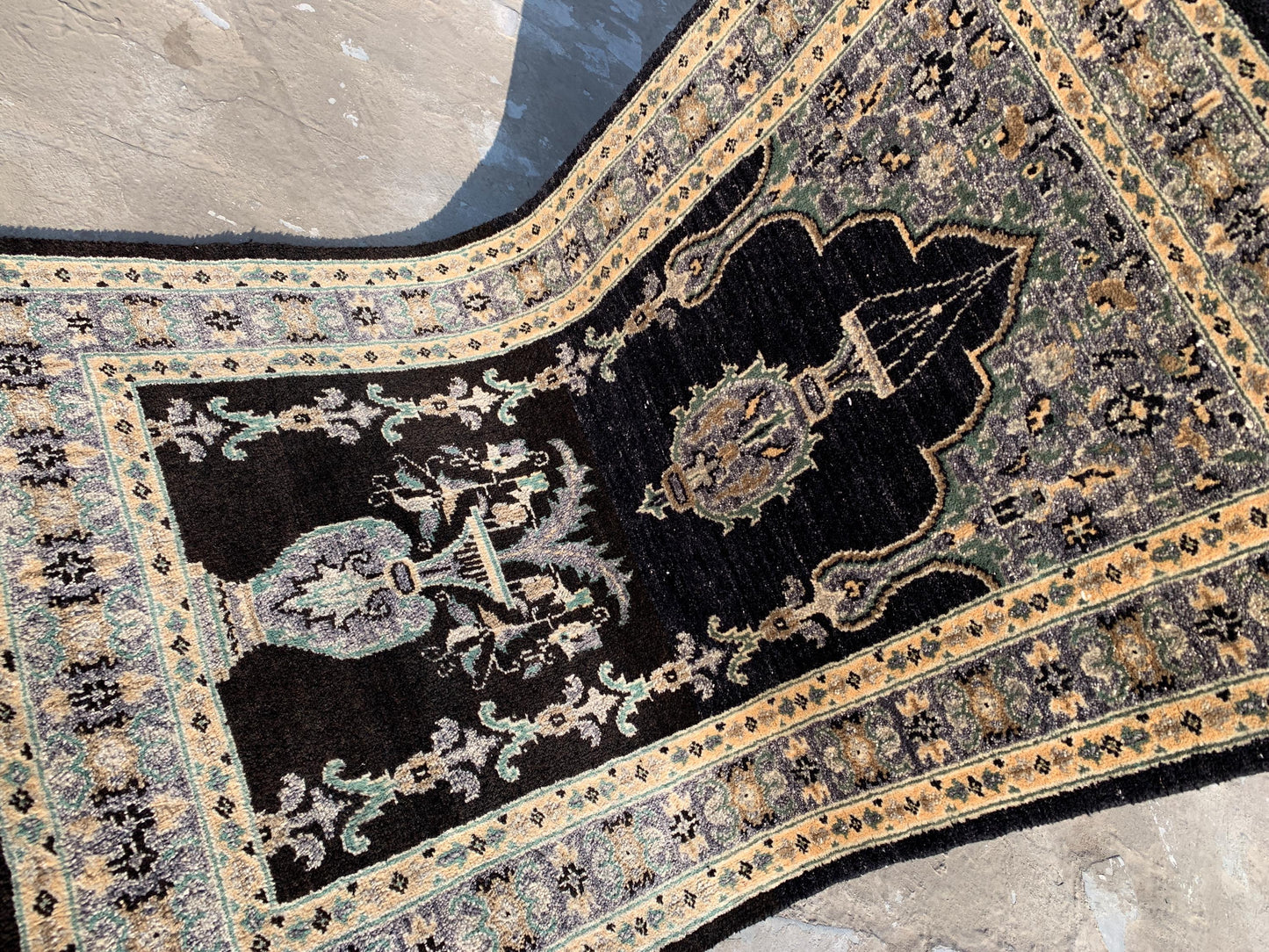 Black Afghan Rug, 3x4 ft High Quality Afghan Rug, Handmade Turkmen Wool Rug, Floral design Rug, High Pile Rug, Home Decor Rug, Bedroom Rug.