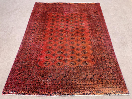 5x7 ft Vintage Mowri Rug Handmade Afghan Rug, Low Pile Rug, Turkmen Tribal Rug, Oriental Wool Rug, Antique Rug, Home Decor Rug, Bedroom Rug.