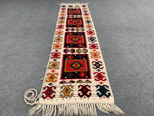 2x6 ft Turkish Sumak Runner Kilim Rug, Handmade Afghan Wool Sumak Rug, Geometric Sumak Kilim Rug, Home Decor Bedroom Rug Hallway Runner Rug.