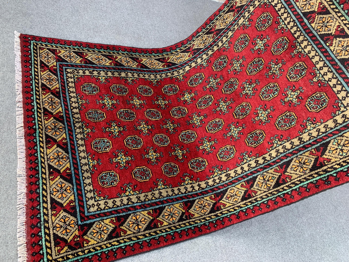 Red Aqcha Rug 4x6 ft Afghan Handmade Rug, Mowri design Rug, Oriental Wool Rug, Home Decor Rug, High Pile Soft Pile Rug, Bedroom Kitchen Rug.