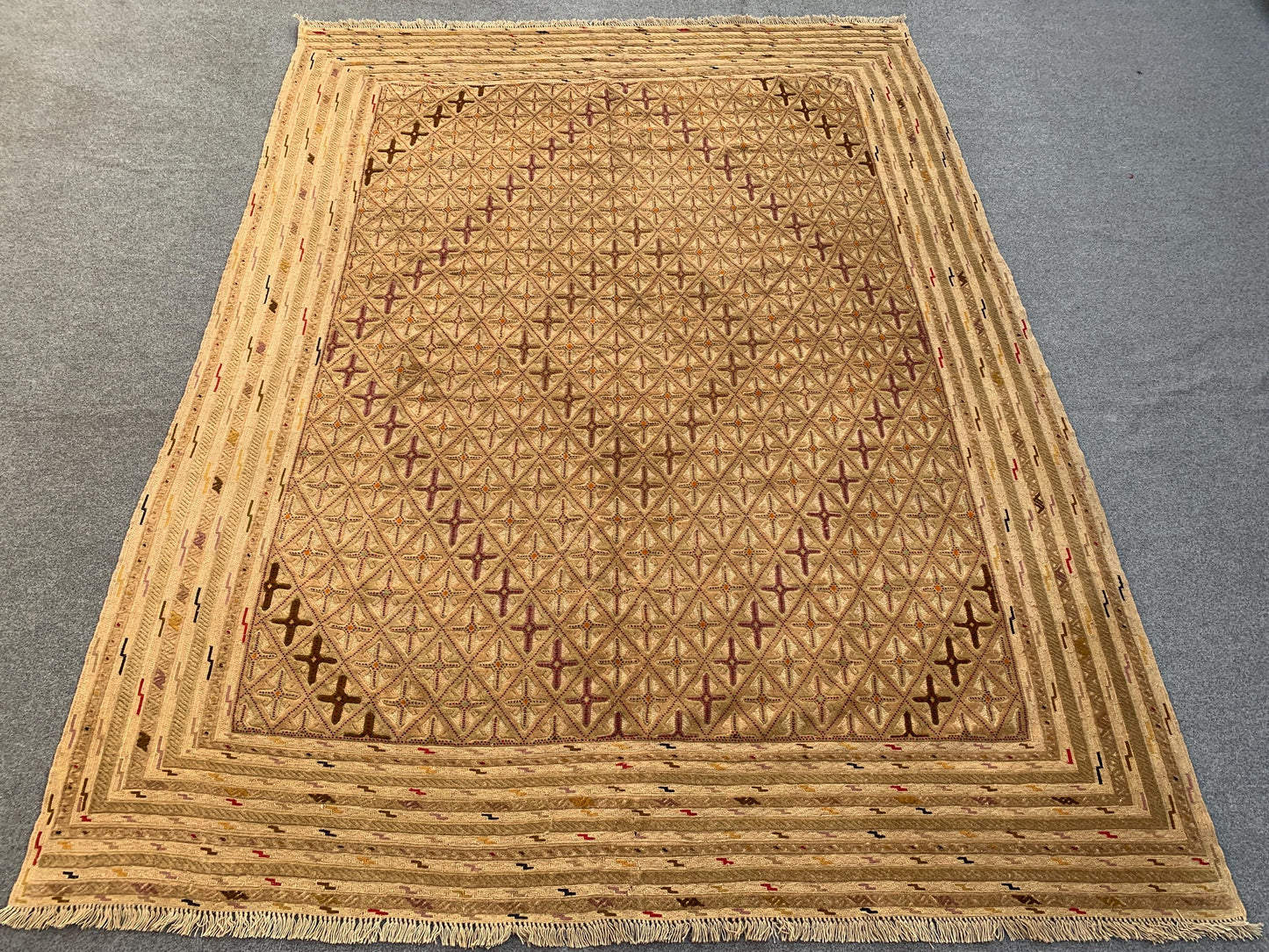 6x9 ft Geometric Vintage Kilim Rug, Hand Knotted Afghan Wool Rug, Herati Mashwani Rug High Low Pile Rug, Oriental Beige Rug Living Room Rug.