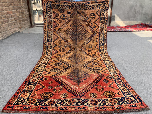 1950s Antique Rug Caucasian design Rug, One of a kind Rug, Afghan Handmade Wool Rug Turkmen Tribal Rug Low Pile Rug, Kitchen Bedroom Rug 4x6