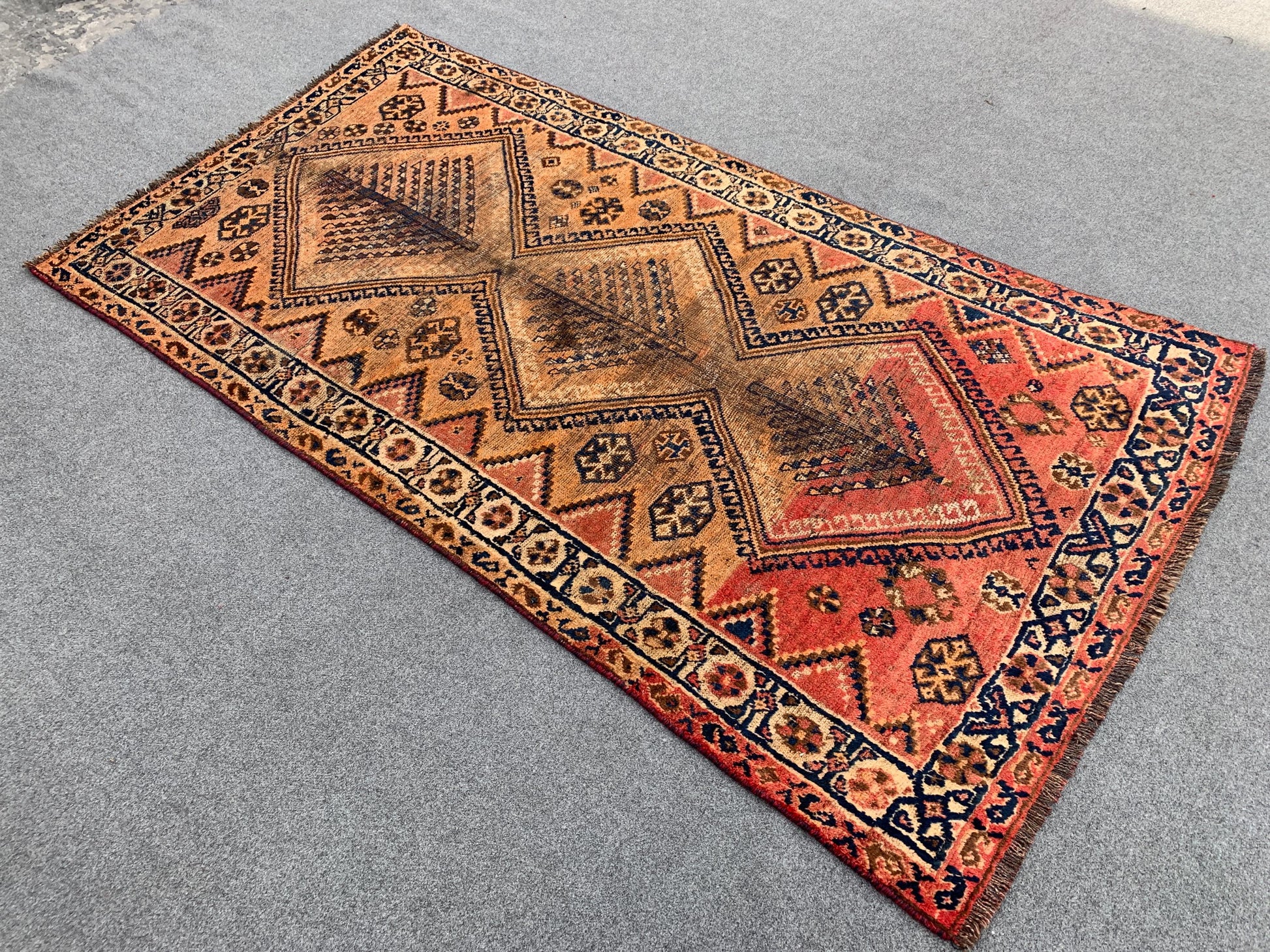 1950s Antique Rug Caucasian design Rug, One of a kind Rug, Afghan Handmade Wool Rug Turkmen Tribal Rug Low Pile Rug, Kitchen Bedroom Rug 4x6