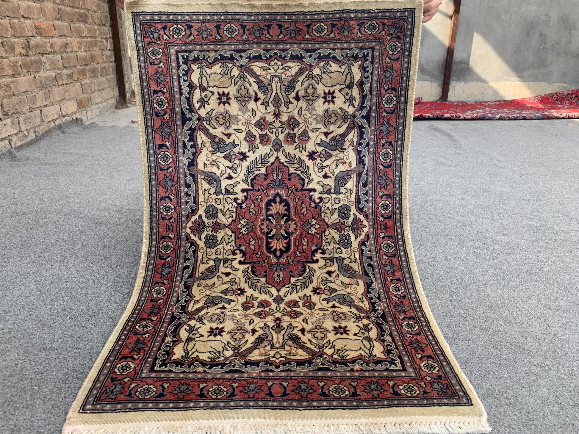 Animal Hunting Scene Rug, Small Pictorial Vintage Rug, Hand Knotted Wool Rug, Turkish design Rug, Home Decor Bedroom Rug Entryway Rug 2x3 ft