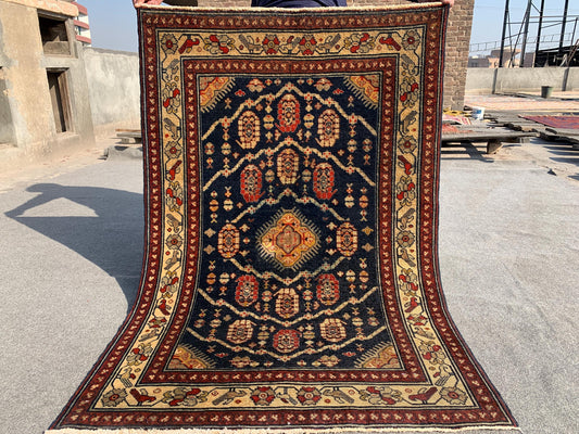 Vintage Turkish design Rug, Small Geometric Rug, Hand Knotted Wool Rug, Antique Area Rug, Low Pile Rug, Bedroom Rug, Kitchen Rug etc 3x5 ft
