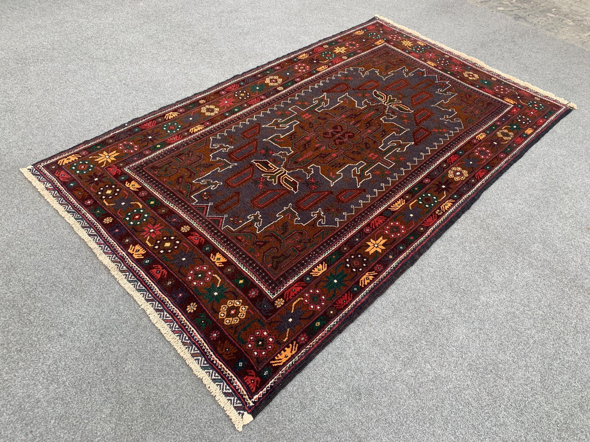 Vintage Rug 4x7 ft Handmade Afghan Rug, Famous Herati Baluchi Rug Oriental Wool Rug, Geometric Rug, Home Decor Living Room Rug, Bedroom Rug.