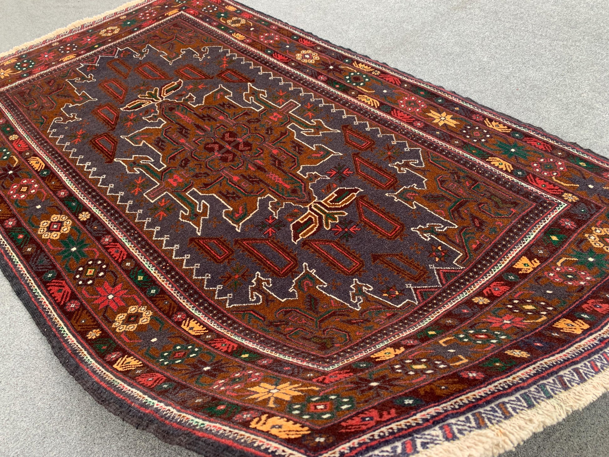 Vintage Rug 4x7 ft Handmade Afghan Rug, Famous Herati Baluchi Rug Oriental Wool Rug, Geometric Rug, Home Decor Living Room Rug, Bedroom Rug.
