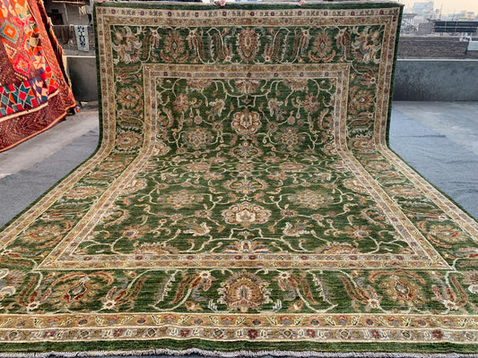Turquoise Green Rug Handmade Wool Rug, Natural dyes Rug Large Afghan Floral Chobi Rug, Turkmen Traditional Rug, Bedroom Living Room Rug 8x11