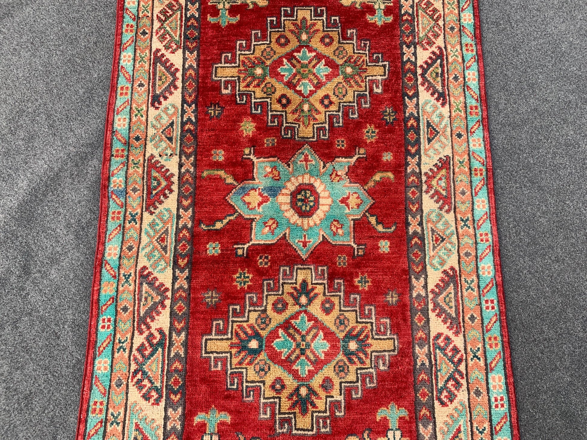 Afghan Kazak Runner Rug, Hand Knotted Wool Rug, Red Kazak Geometric Area Rug, Home Decor Rug, Bedroom Runner Rug, Hallway Runner Rug 3x10 ft