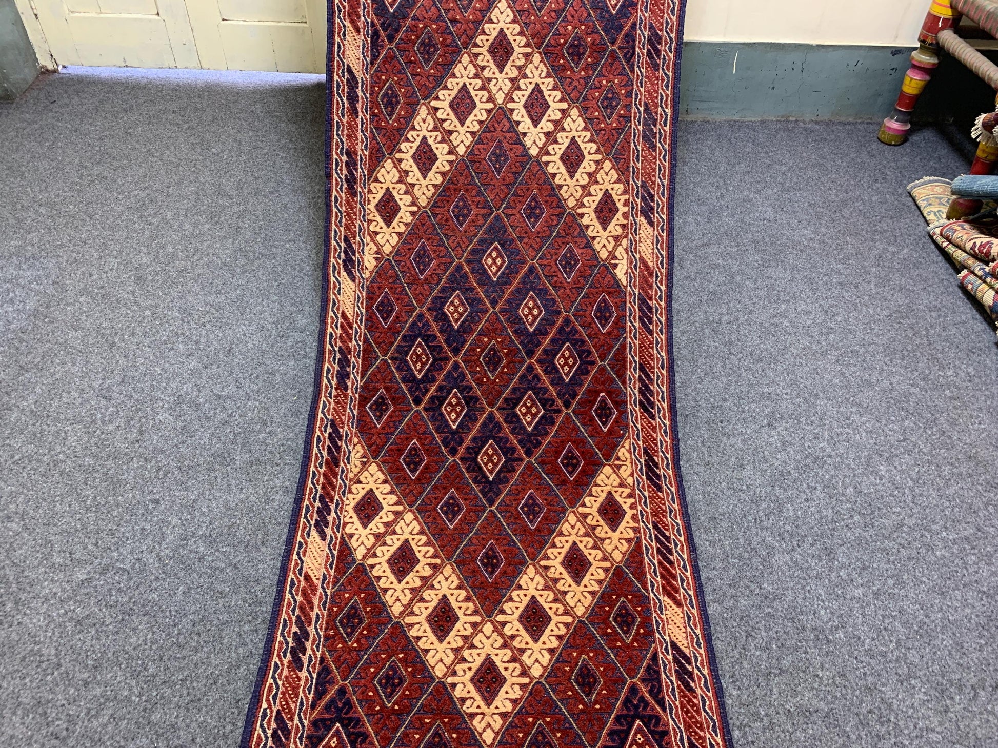 Vintage Mashwani Runner Kilim Rug Afghan Handmade Wool Rug, Herati Mashwani Rug One of a kind Antique Rug, Bedroom Hallway Runner Rug 3x9 ft