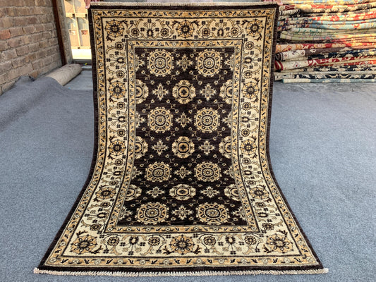 3x5 ft Afghan Black Beige Rug, Hand Knotted Wool Area Rug, Turkmen Traditional Rug, Chobi Rug Tekke design Rug, Home Decor Rug, Bedroom Rug.