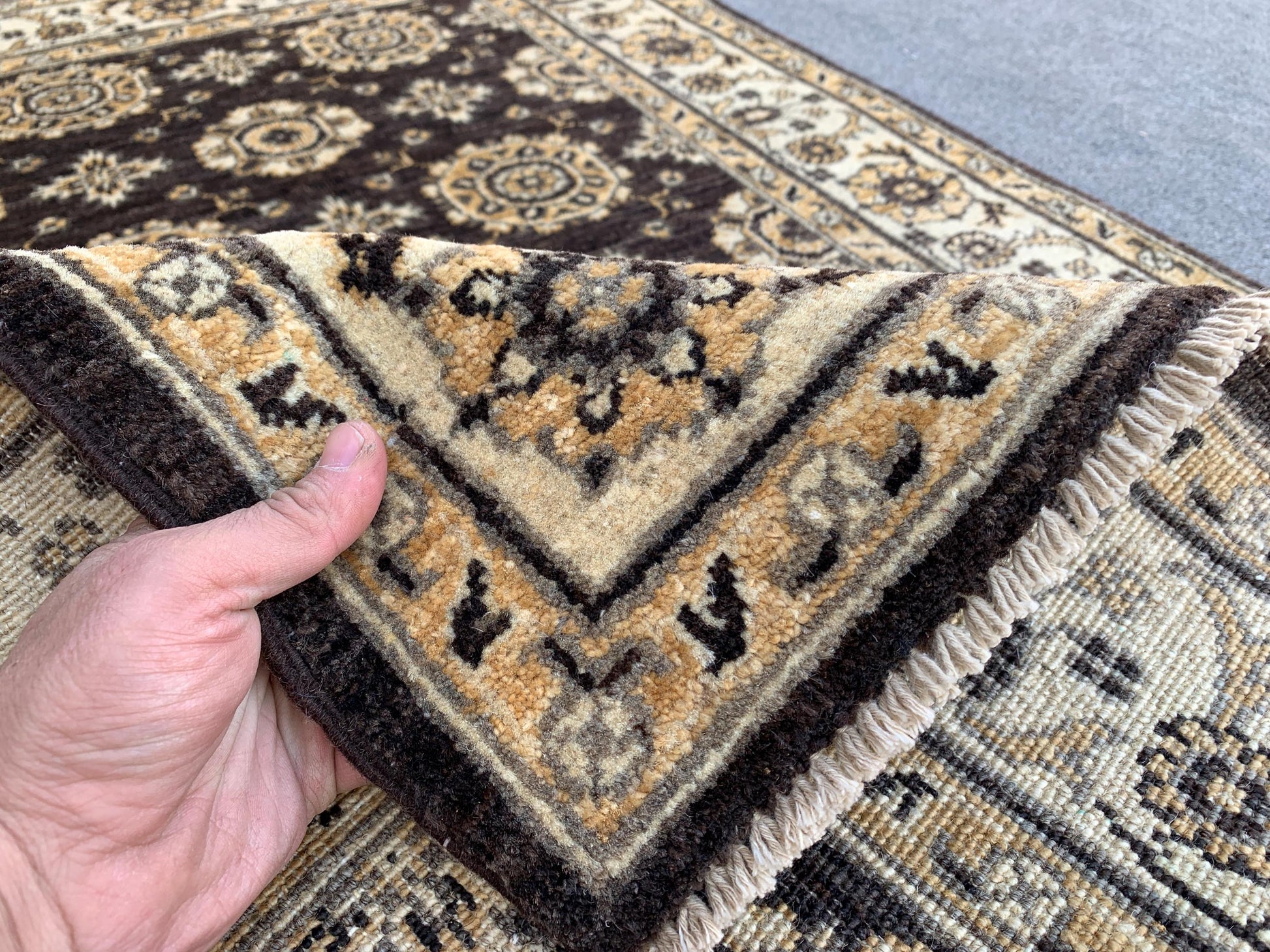 3x5 ft Afghan Black Beige Rug, Hand Knotted Wool Area Rug, Turkmen Traditional Rug, Chobi Rug Tekke design Rug, Home Decor Rug, Bedroom Rug.